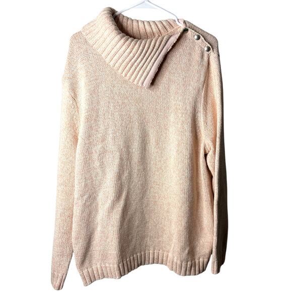 Chaps Cozy Funnel Neck Sweater Plus 3XL Pink Cream Button Shoulder Classic Style - Picture 6 of 9